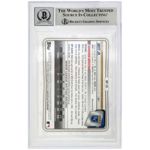 Bobby Witt Jr. Signed Kansas City Royals 2020 1st Bowman Rookie Baseball Card #BP-25 - (Beckett / Auto Grade 10) - Image 2