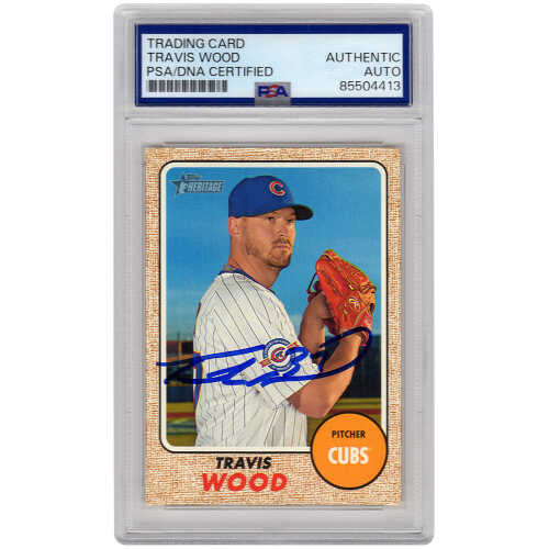 Travis Wood Signed Chicago Cubs 2017 Topps Heritage Baseball Card #395 - (PSA Encapsulated)