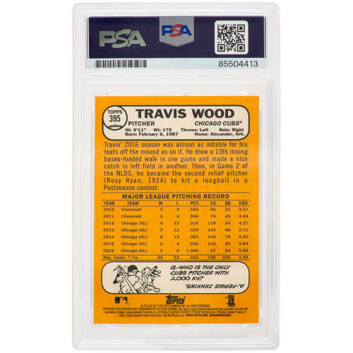 Travis Wood Signed Chicago Cubs 2017 Topps Heritage Baseball Card #395 - (PSA Encapsulated) - Image 2