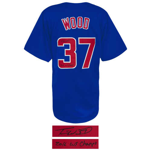 Travis Wood Signed Blue Custom Baseball Jersey w/16 WS Champs - Image 2