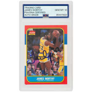 James Worthy Signed Los Angeles Lakers 1986-87 Fleer Rookie Basketball Card #131 – (PSA/DNA / Auto Grade 10)