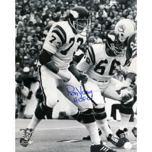 Ron Yary Signed Minnesota Vikings Super Bowl VIII B&W Action vs Dolphins 16x20 Photo w/HOF'01
