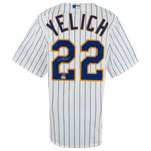 Christian Yelich Signed Milwaukee Brewers White Pinstripe Majestic Basball Jersey - (JSA)