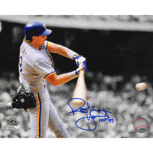 Robin Yount Signed Milwaukee Brewers Hitting Spotlight 8x10 Photo w/HOF'99