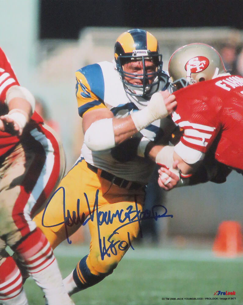 JACK YOUNGBLOOD LOS ANGELES RAMS HOF 01 ACTION SIGNED 8x10