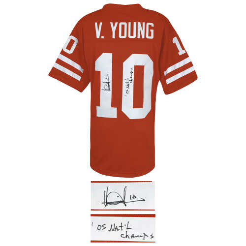 Vince Young Signed Brown Custom Football Jersey w/05 Nat'l Champs - Image 2