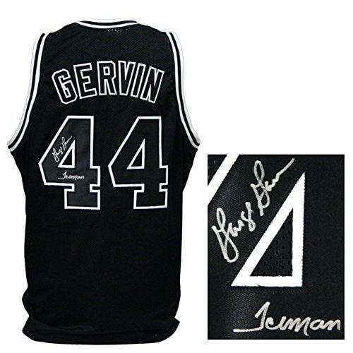 George Gervin Signed Black Throwback Custom Basketball Jersey w/Iceman ...